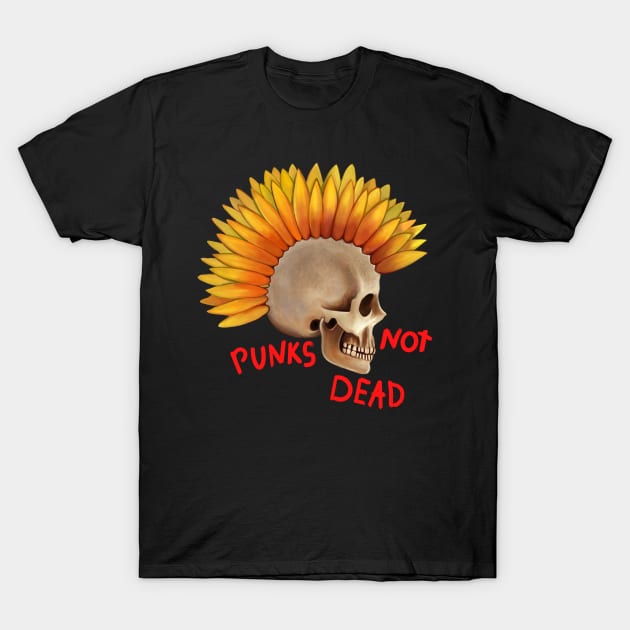 Punks not dead skull sunflower T-Shirt by Meakm